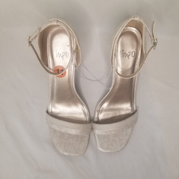 Impo Women 11M 3" High Heel Ankle Strap Open Toe Sandal Leopard Beige Ivory Shee - Picture 4 of 15